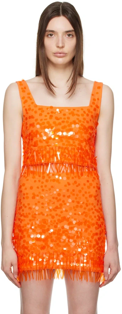 Staud Jasmin Embellished Square-neck Crop Top In Papaya