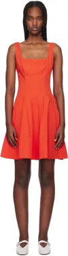 Staud Wells Seamed Stretch Cotton Minidress In Orange
