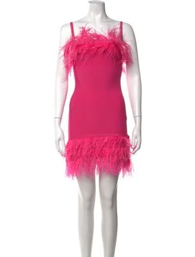 Pre-owned Staud Ostrich Feather Mini Dress In Pink