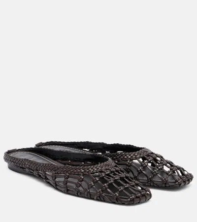 Staud Otto Woven Leather Mules In Brown