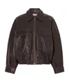 Staud Oversized Textured-leather Bomber Jacket In Brown