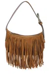 Staud Owen Leather-trimmed Fringed Suede Shoulder Bag In Brown