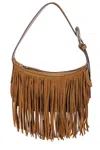Staud Owen Leather-trimmed Fringed Suede Shoulder Bag In Brown
