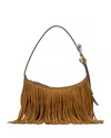 Staud Owen Leather-trimmed Fringed Suede Shoulder Bag In Brown