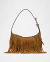 Staud Owen Leather-trimmed Fringed Suede Shoulder Bag In Brown