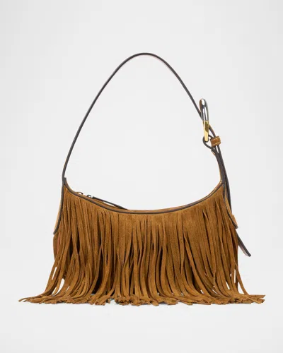 Staud Owen Fringe Buckle Suede Shoulder Bag In Tan Fringe