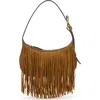 Staud Owen Leather-trimmed Fringed Suede Shoulder Bag In Brown