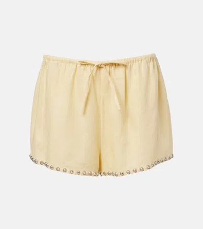 Staud Paddle Stud-embellished Linen Shorts In Neutral