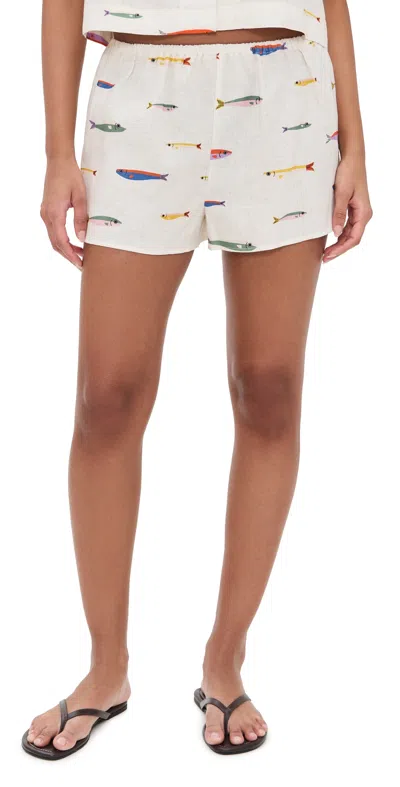 Staud Paddle Linen Shorts Pop Sardines Ivory