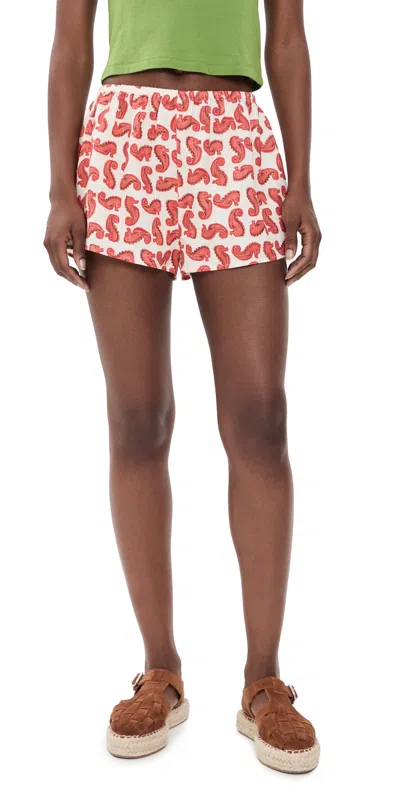 Staud Paddle Linen Shorts Seahorse Cream In Multi