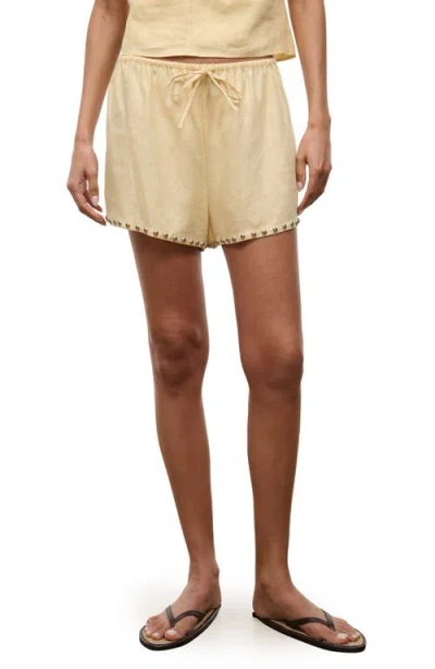 Staud Paddle Studded Linen Drawstring Shorts In Neutral