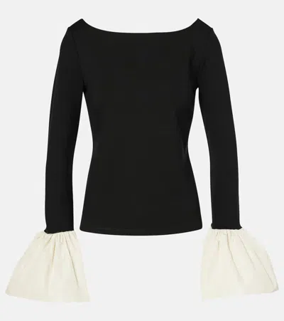 Staud Black & Off-white Paige Blouse In Black/ivory