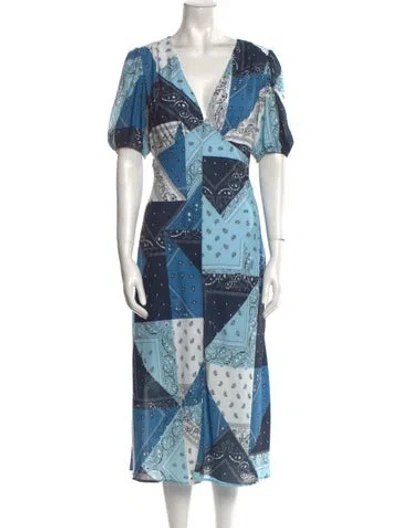 Pre-owned Staud Paisley Print Long Dress In Blue