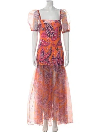 Pre-owned Staud Paisley Print Long Dress In Orange