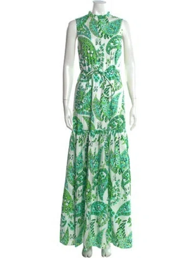Pre-owned Staud Paisley Print Long Dress In White