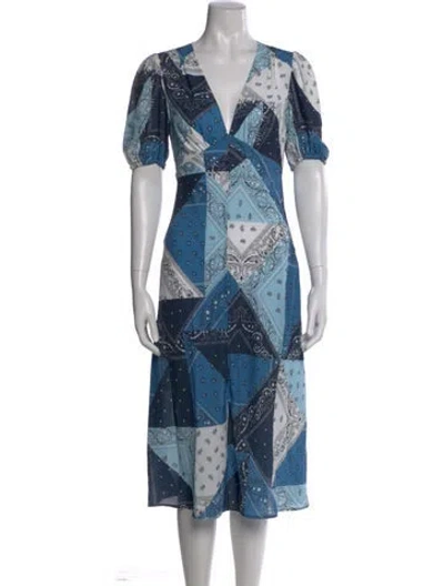 Pre-owned Staud Paisley Print Midi Length Dress W/ Tags In Blue