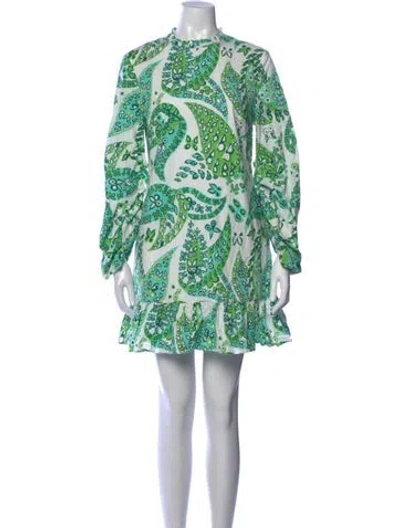 Pre-owned Staud Paisley Print Mini Dress In Green