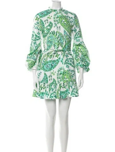 Pre-owned Staud Paisley Print Mini Dress In Green