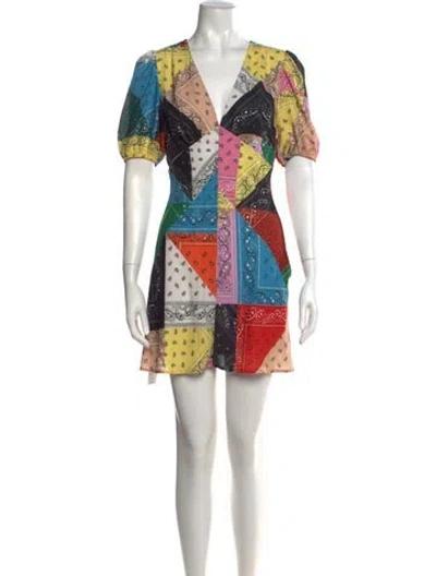 Pre-owned Staud Paisley Print Mini Dress In Yellow