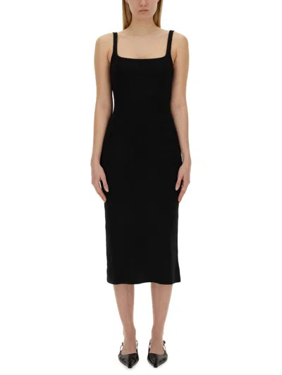 Staud Paityn Sleeveless Square Neck Midi Dress Black