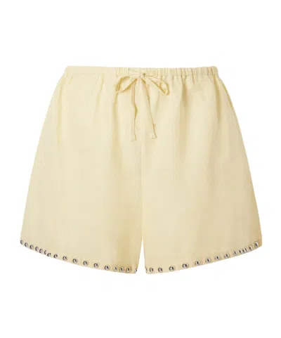 Staud Pale Yellow Linen Shorts In Nude