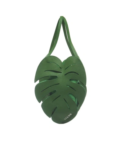Staud Palm Cutout Embossed Textured-leather Bucket Bag In Green