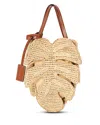 Staud Palm Leather-trimmed Raffia Top-handle Bag In Brown