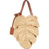Staud Palm Leather-trimmed Raffia Top-handle Bag In Nude