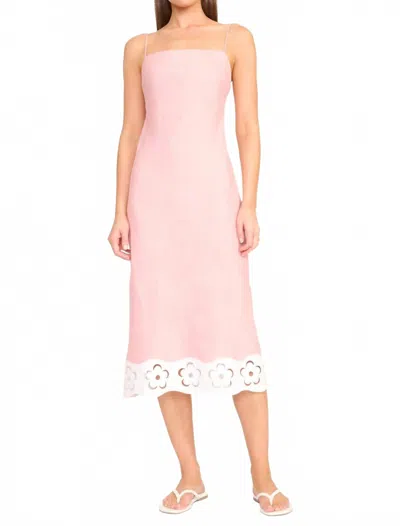 Staud Palo Linen Midi Dress In Faded Blush/white In Pink