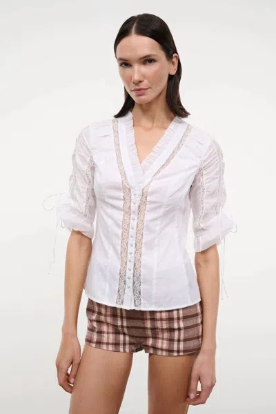 Staud Paolina Tie Cinched Sleeves Top In Ivory In White