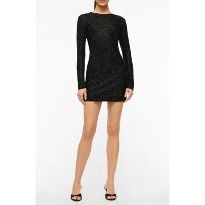 Staud Paradise Beaded Long Sleeve Cocktail Minidress In Black
