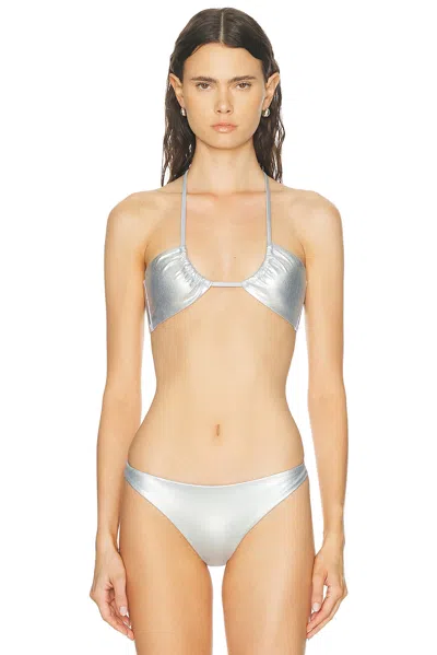 Staud Paradise Bikini Top In Silver