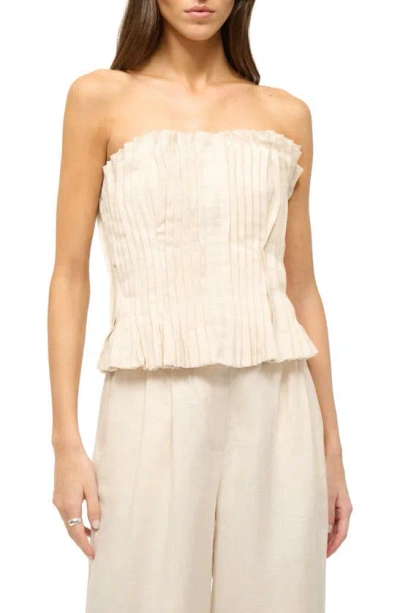 STAUD PARMA PLEATED STRAPLESS LINEN TOP