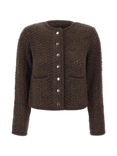 Staud Patch-pocket Cardigan In Brown