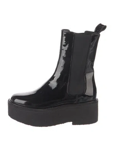 Pre-owned Staud Patent Leather Chelsea Boots In Black