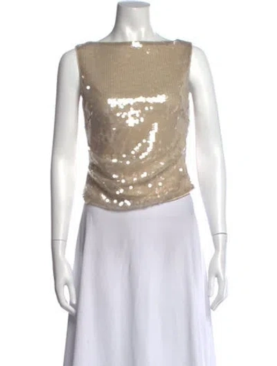 Pre-owned Staud Patterned Bateau Neckline Top In Brown