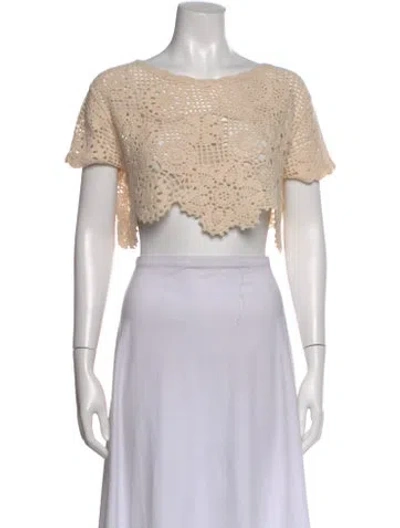 Pre-owned Staud Patterned Crew Neck Crop Top In Neutral