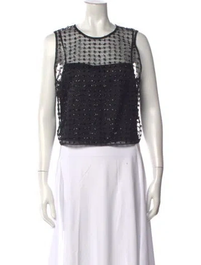 Pre-owned Staud Patterned Crew Neck Crop Top In White