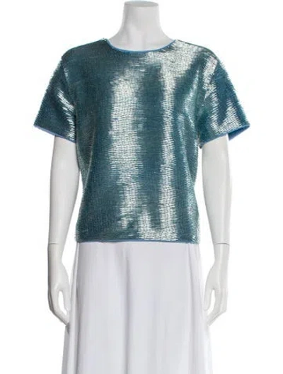 Pre-owned Staud Patterned Crew Neck Top In Blue