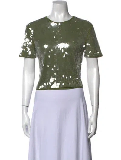 Pre-owned Staud Patterned Crew Neck Top In Green