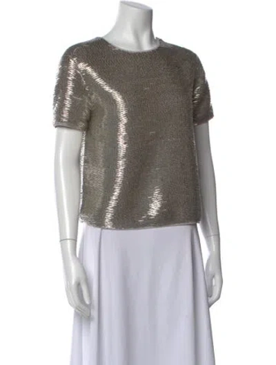 Pre-owned Staud Patterned Crew Neck Top In Silver