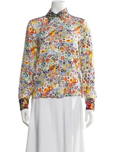 Pre-owned Staud Patterned Long Sleeve Blouse In White