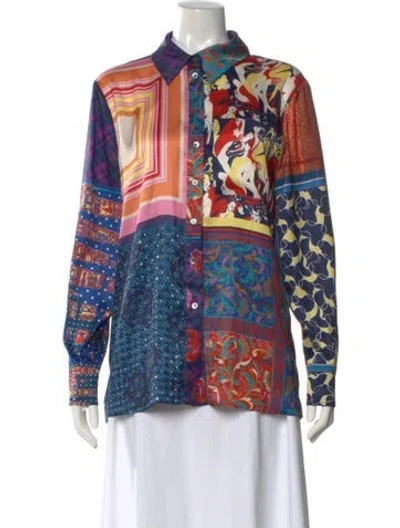 Pre-owned Staud Patterned Long Sleeve Top In Blue