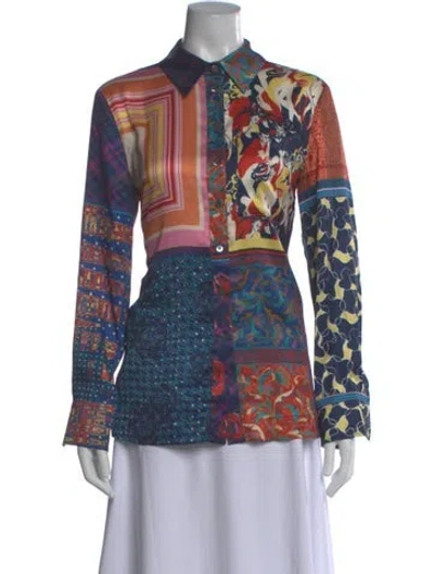 Pre-owned Staud Patterned Long Sleeve Top W/ Tags In Blue