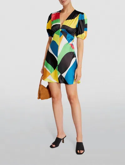 Staud Patterned Milla Mini Dress In Marble Wave In Yellow