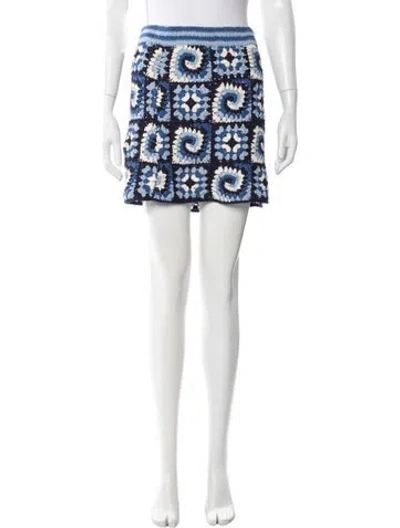 Pre-owned Staud Patterned Mini Skirt In Blue