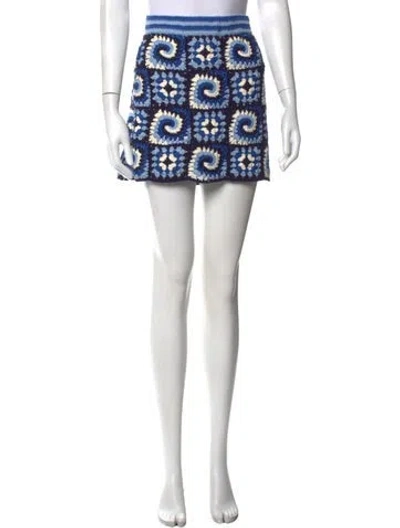 Pre-owned Staud Patterned Mini Skirt In Blue