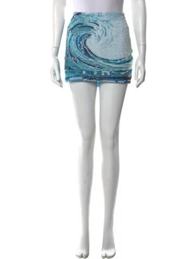 Pre-owned Staud Patterned Mini Skirt In Blue