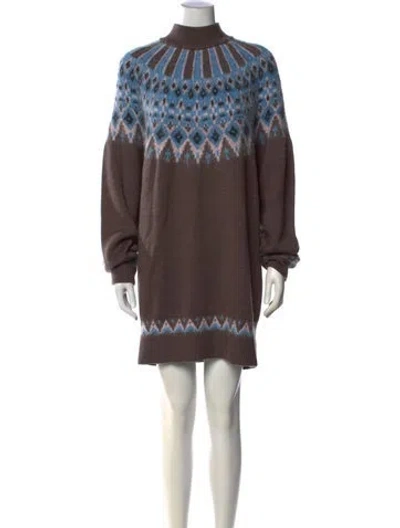 Pre-owned Staud Patterned Mock Neck Sweater In Brown