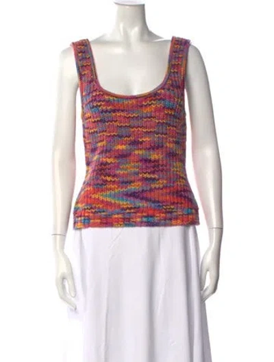 Pre-owned Staud Patterned Scoop Neck Sweater In Blue